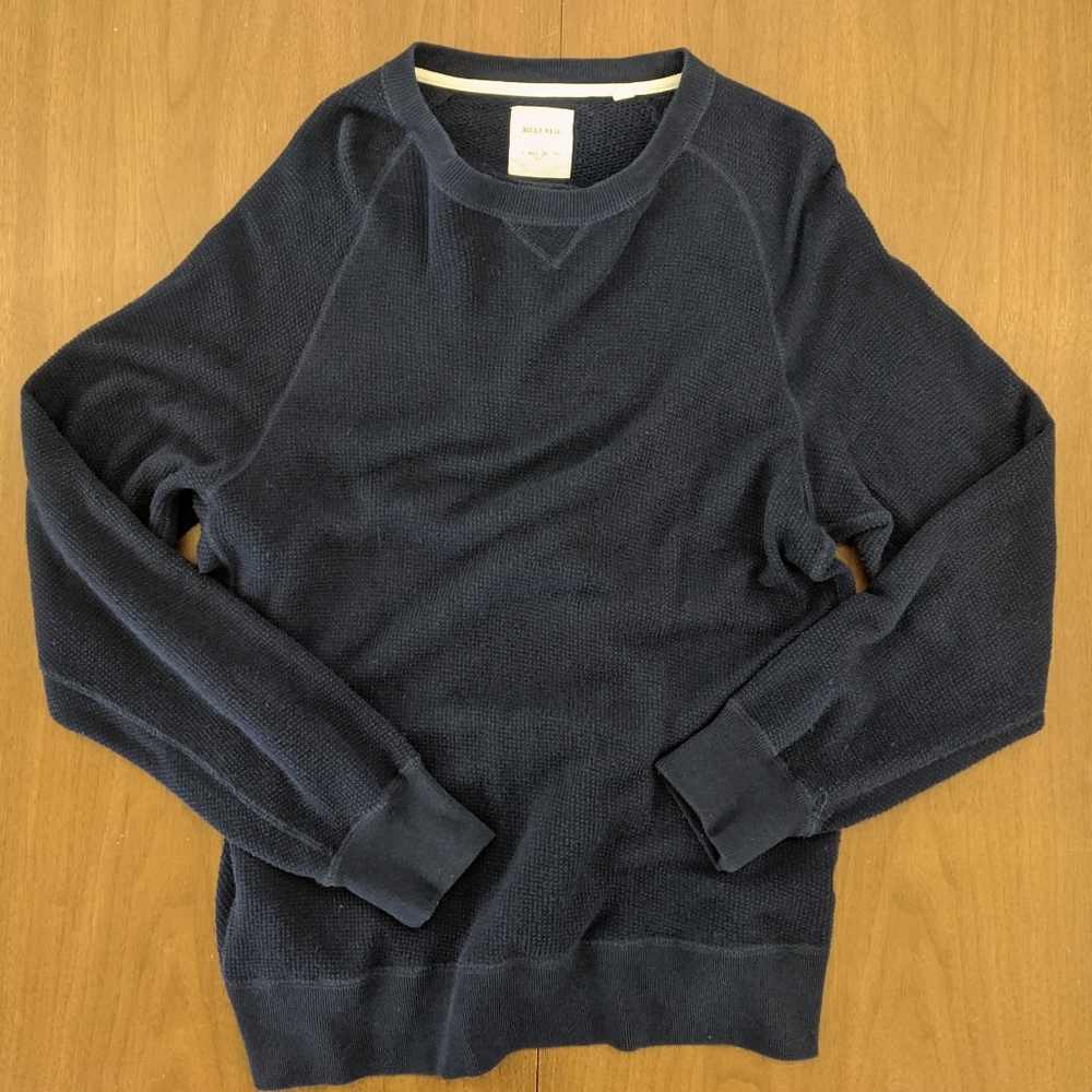 Billy Reid Waffle Raglan Sweatshirt Navy Blue L